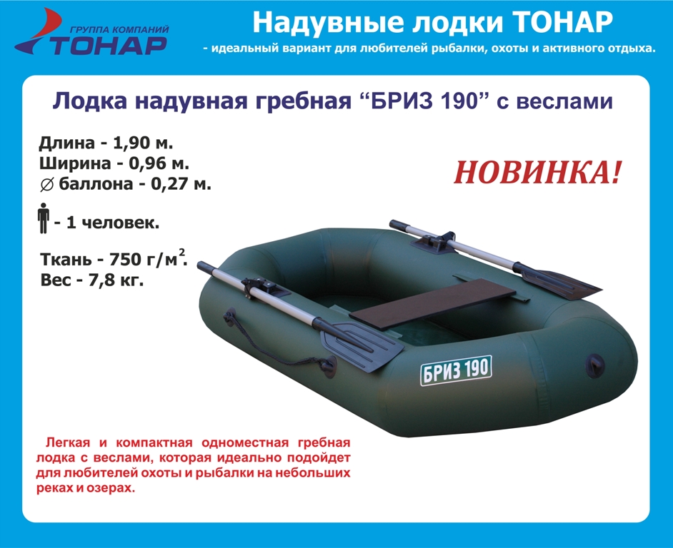 Лодка Бриз 190, с веслами